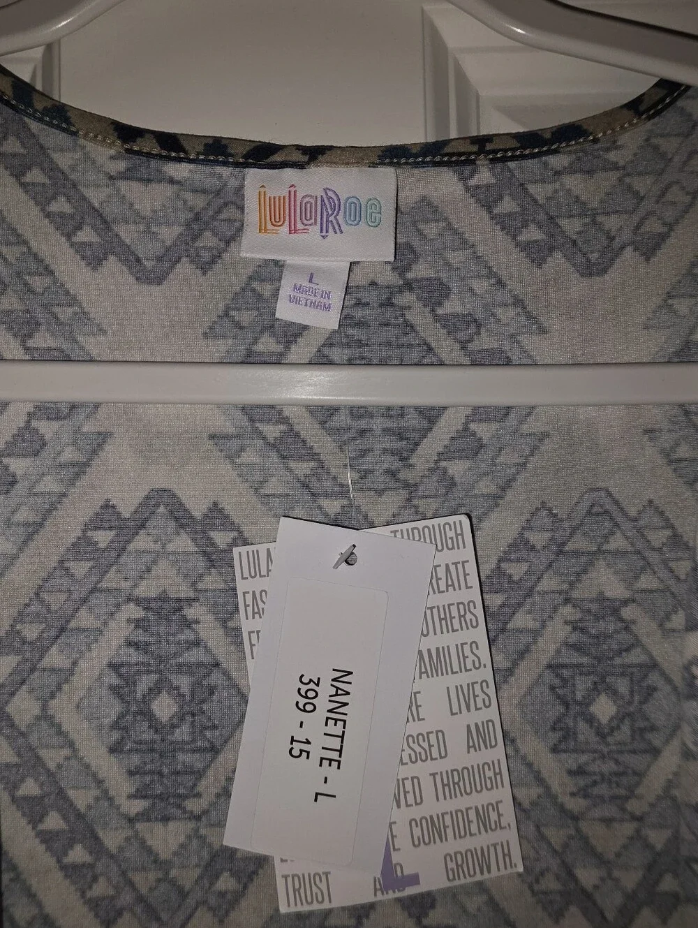 LuLaRoe NWT Women's Nanette Cardigan Blue Geo-Print Open Front Women's Retail$46 - Picture 3 of 5